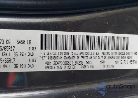 2014 Dodge Journey Sxt из США, поврежденный, VIN 3C4PDCBG5ET187230